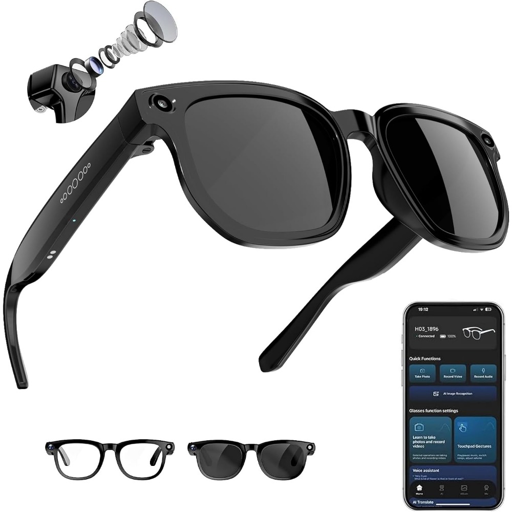 Smart Glasses Lens - Óculos Inteligentes com Câmera de 8MP,